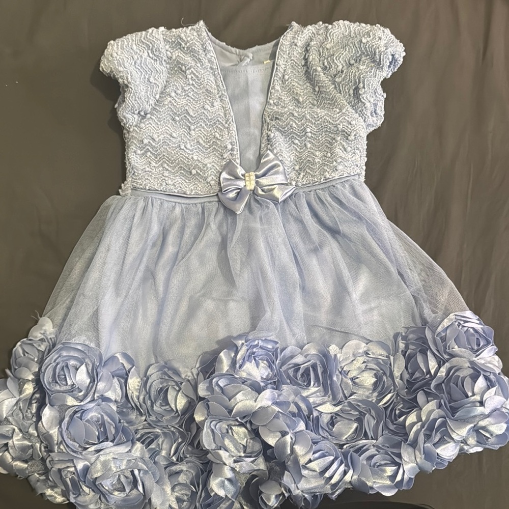 Elegant Blue Kids Dress with Floral Accents